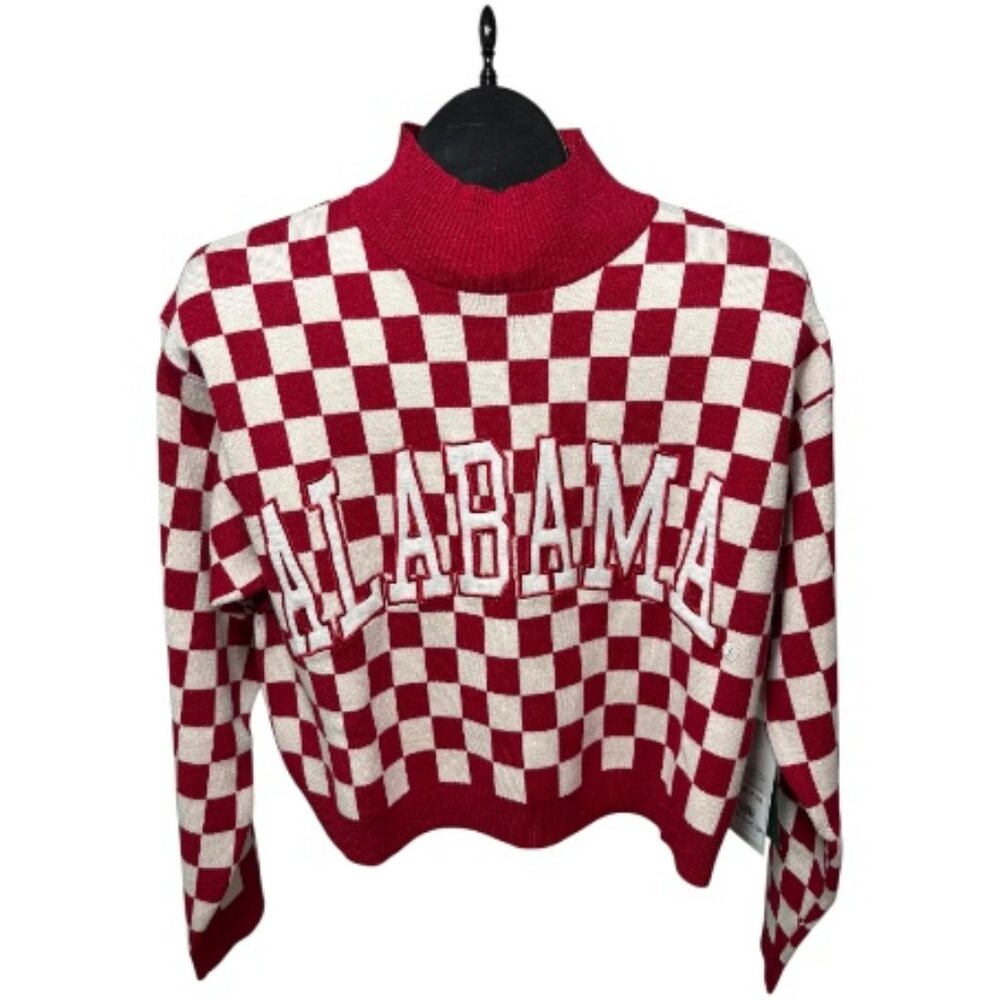 Alabama Crimson Tide Gameday Social Cropped Sweater S Bama Checkerboard Red NWT - Picture 2 of 8